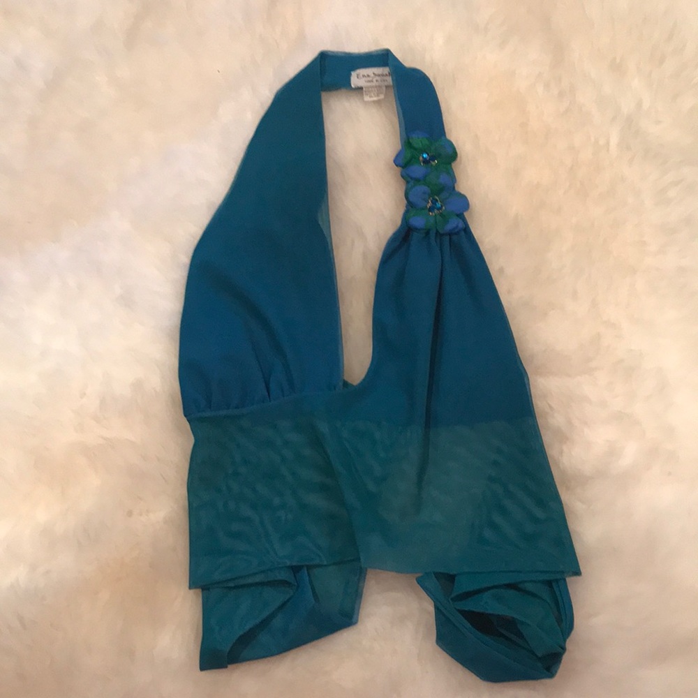 SOLD!!! Ema Savahl Halter Crop Top Flowers Blue Green S/M - Picture 15 of 16